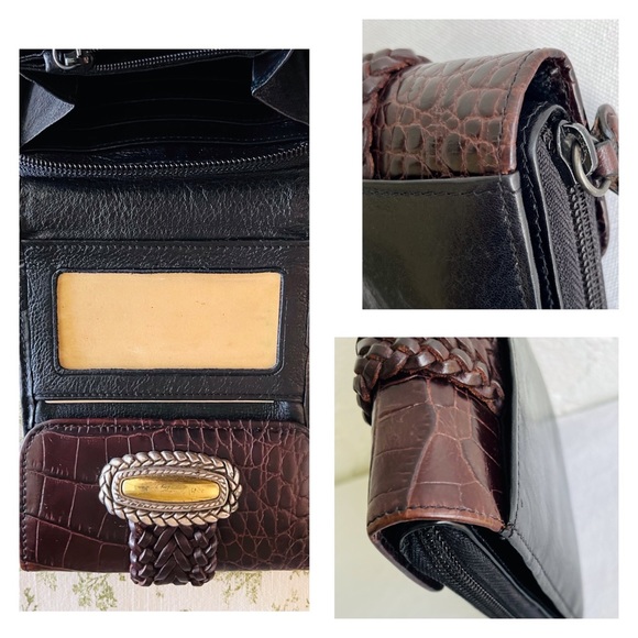 Brighton Handbags - VINTAGE BRIGHTON Brown Croc Flap Wallet Converts into A Crossbody Wallet/Purse